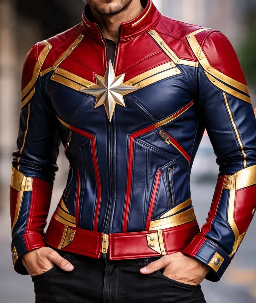 Captain Marvel Tricolor Unisex Biker Leather Jacket