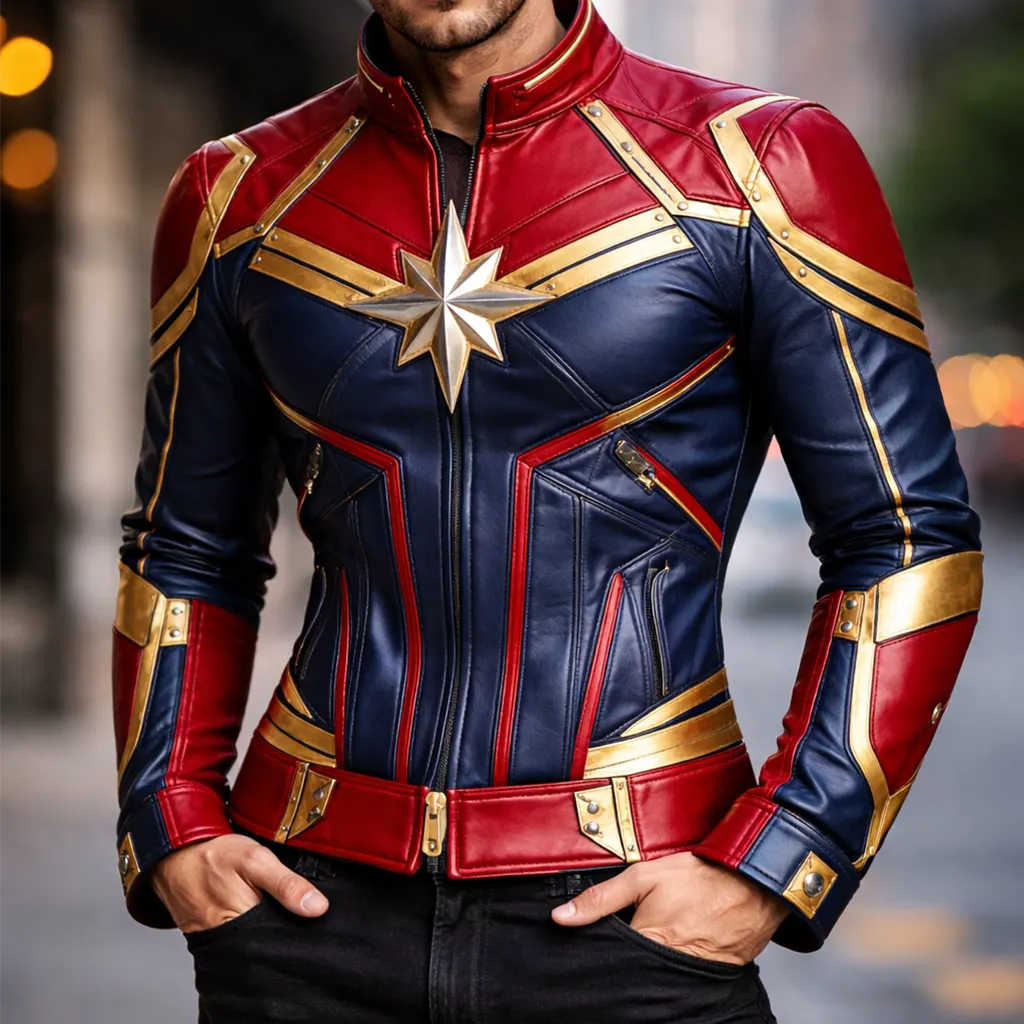 Captain Marvel Tricolor Unisex Biker Leather Jacket
