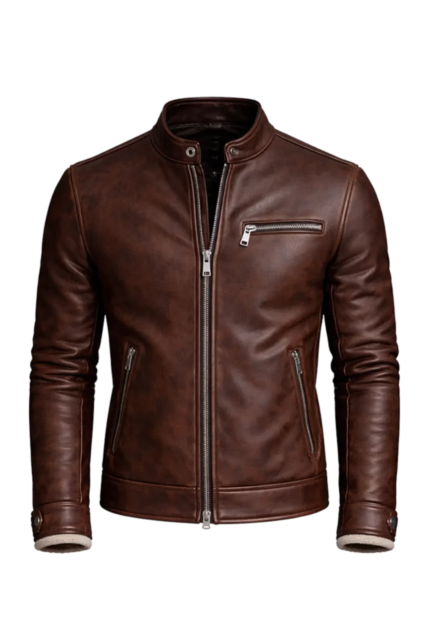 Classic Cafe Racer Brown Leather Jacket