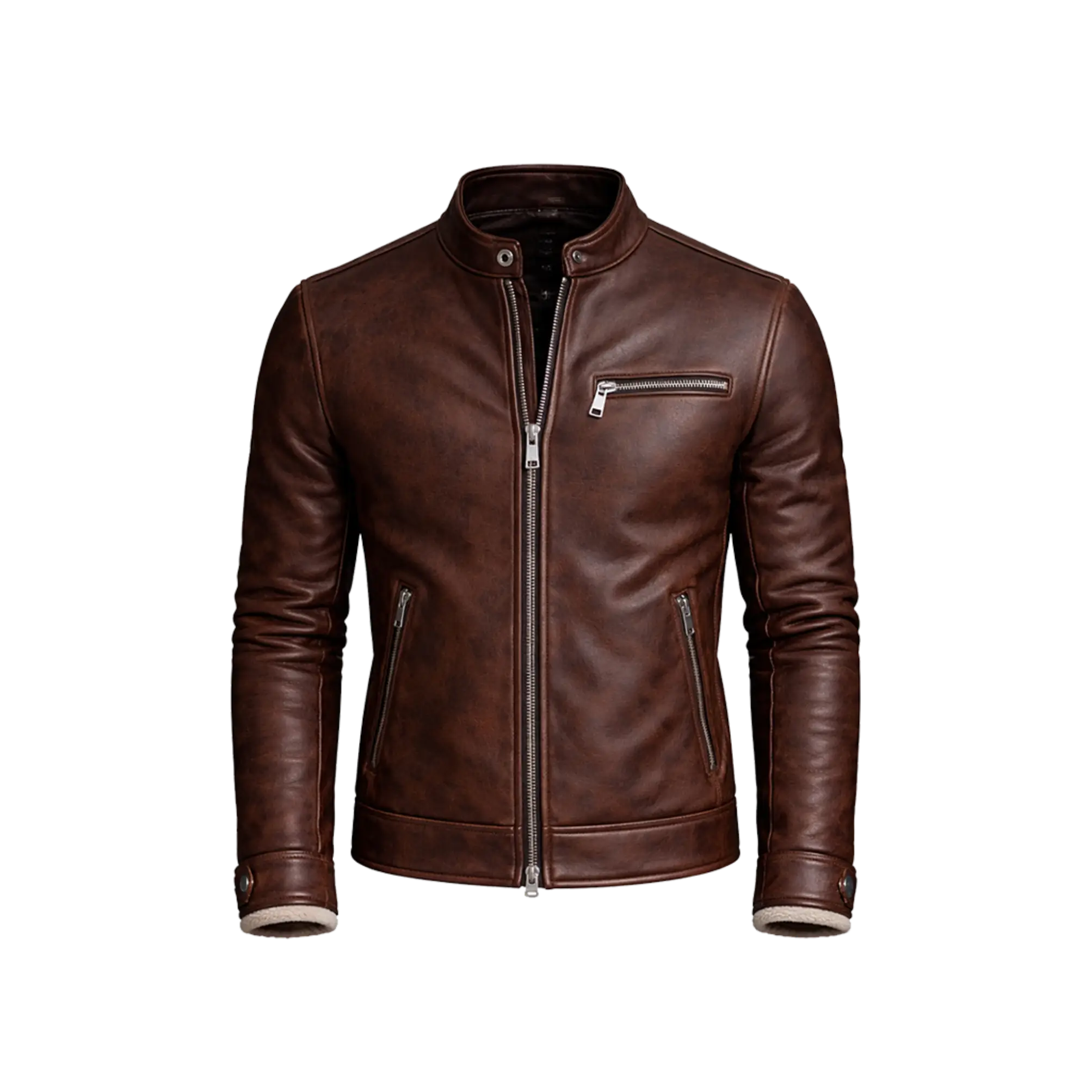 Classic Cafe Racer Brown Leather Jacket