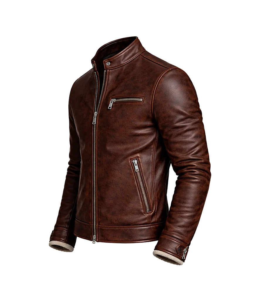 Classic Cafe Racer Brown Leather Jacket