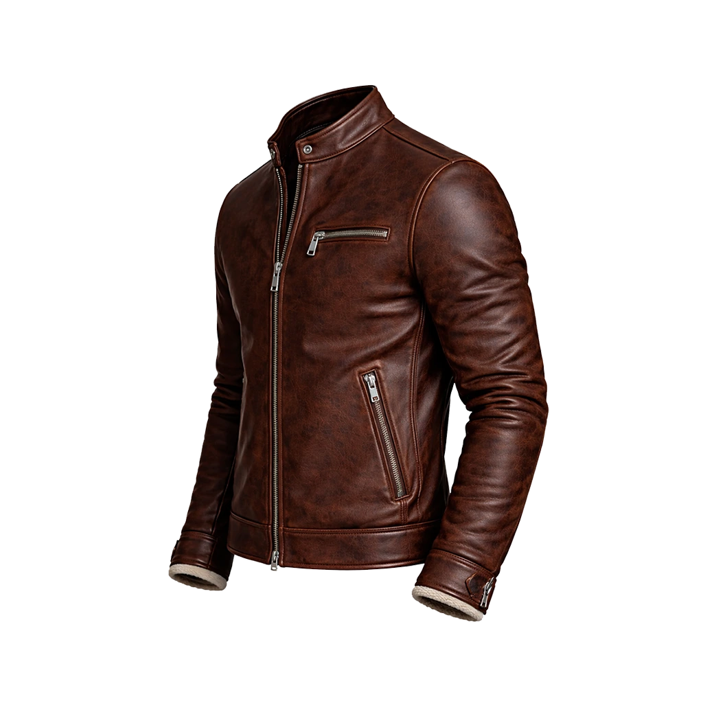 Classic Cafe Racer Brown Leather Jacket