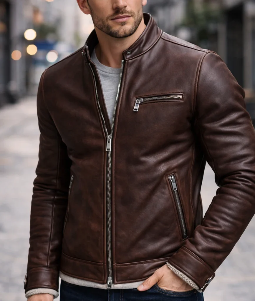 Classic Cafe Racer Brown Leather Jacket