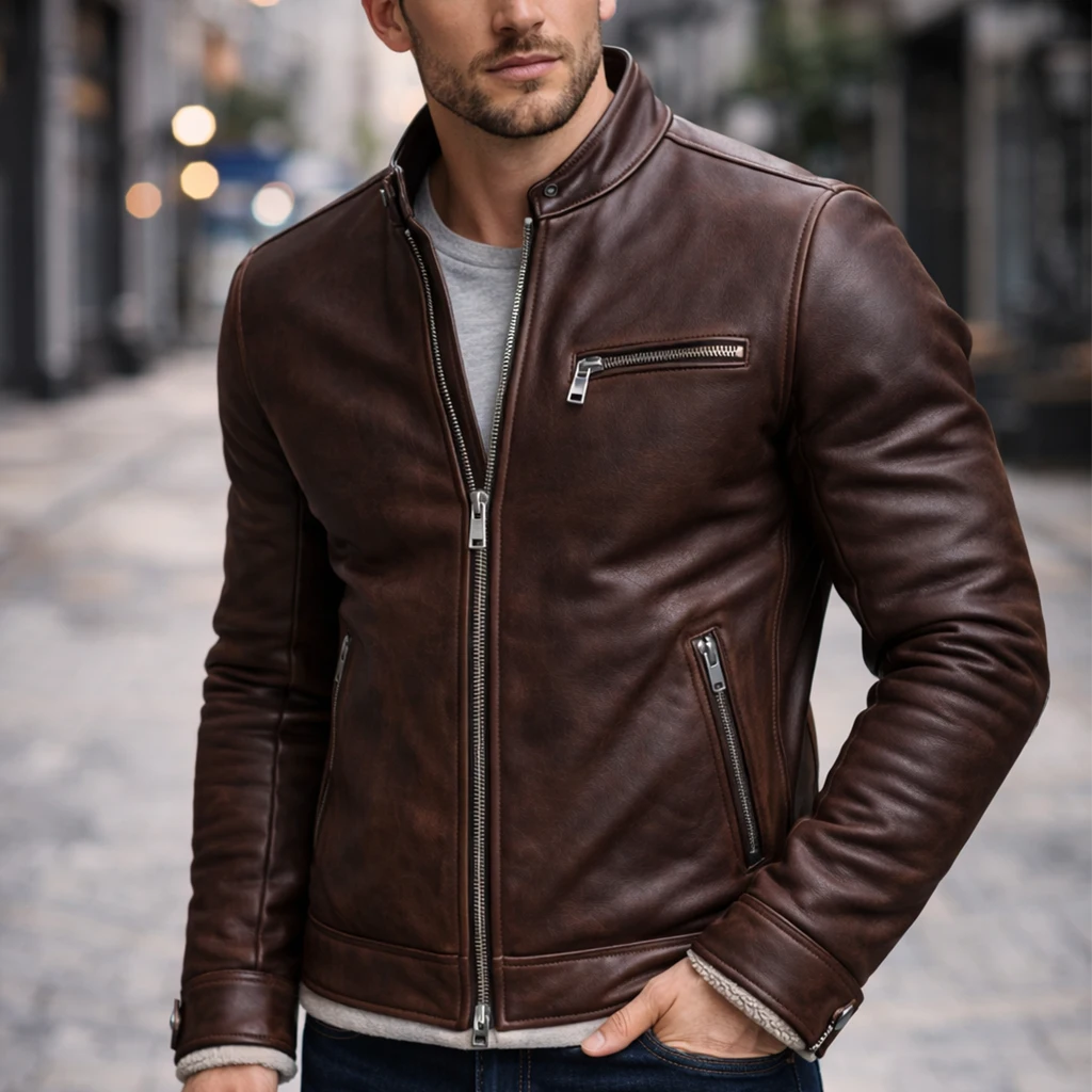 Classic Cafe Racer Brown Leather Jacket