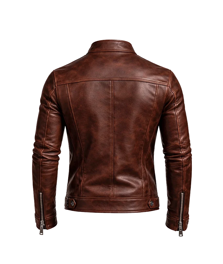 Classic Cafe Racer Brown Leather Jacket