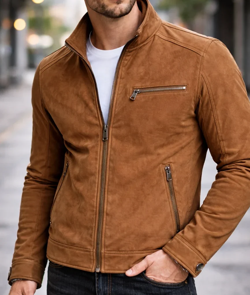 Camel Suede Moto Leather Jacket