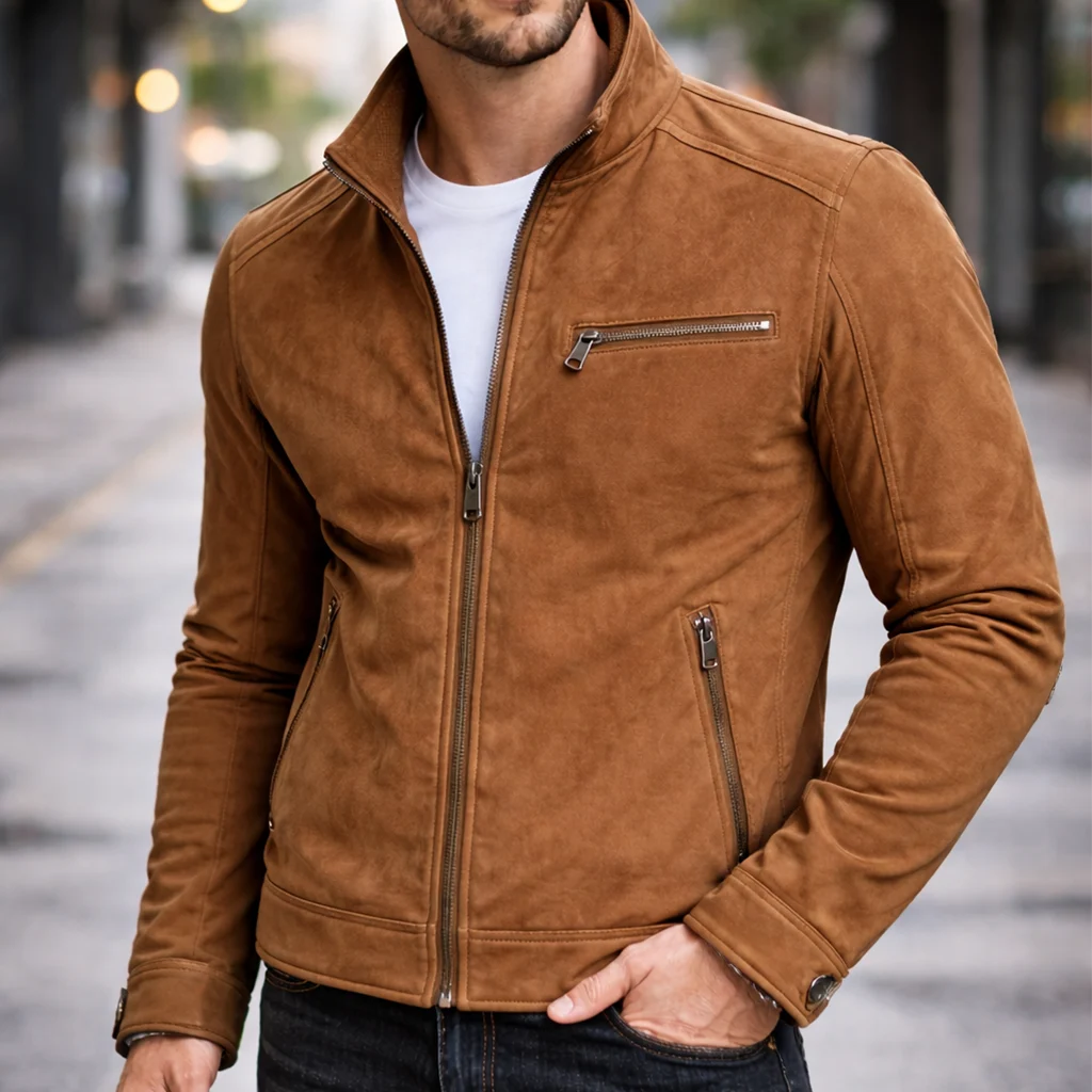 Camel Suede Moto Leather Jacket