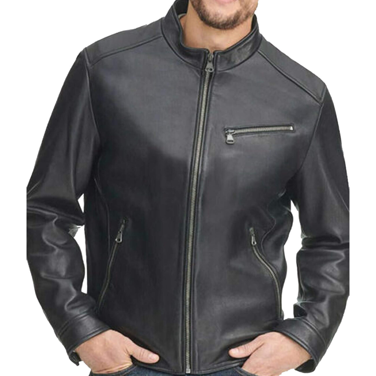 Men Black Motorcycle Leather Jacket