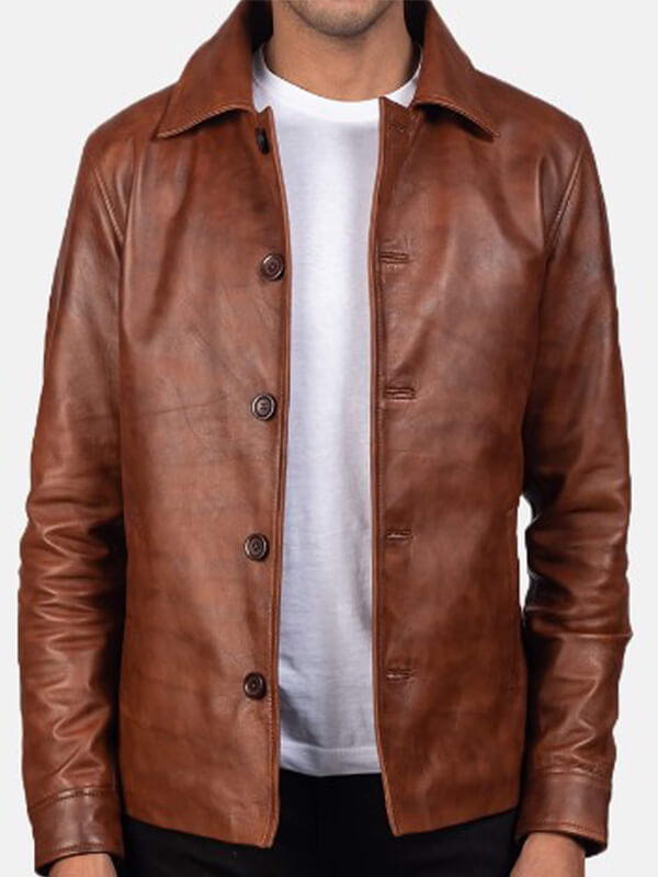 Waffle Brown Leather Jacket