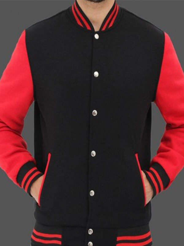 Baseball Black and Red Varsity Wool Jacket - Image 2