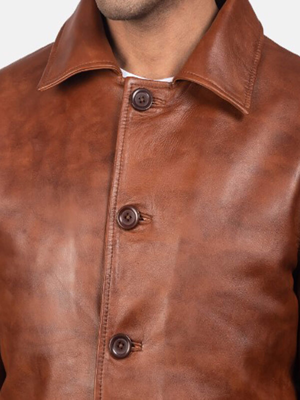 Waffle Brown Leather Jacket - Image 2