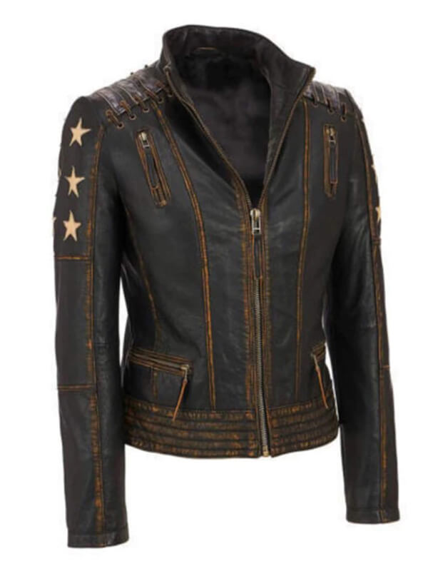 Distressed Biker Vintage Cafe Racer Leather Jacket - Image 3