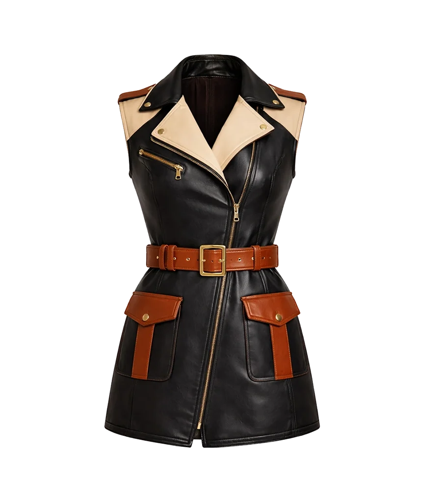 Rowan Sleeveless Contrast -Leather Vest Jacket