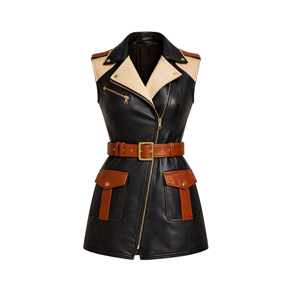 Rowan Sleeveless Contrast -Leather Vest Jacket