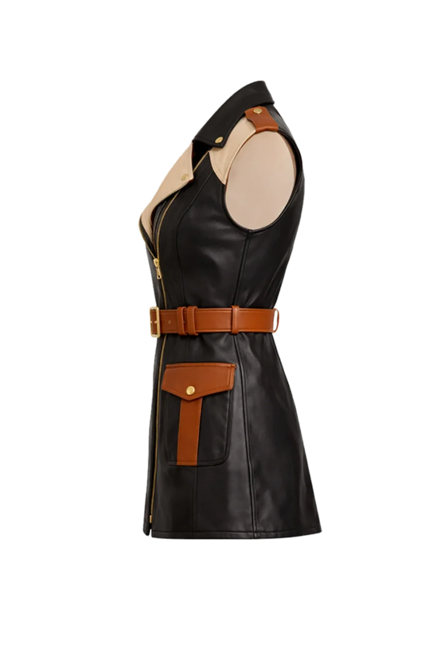 Rowan Sleeveless Contrast -Leather Vest Jacket