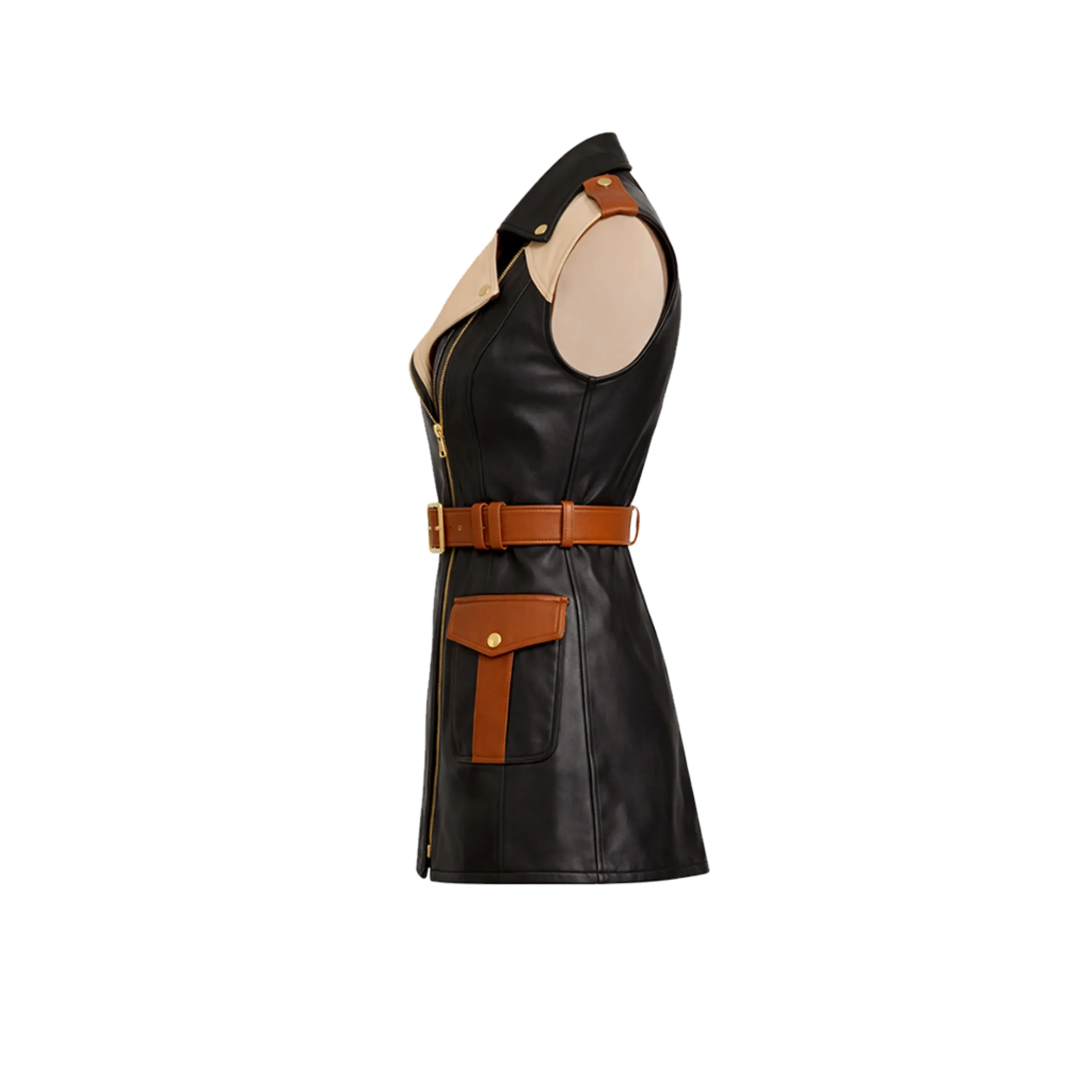 Rowan Sleeveless Contrast -Leather Vest Jacket