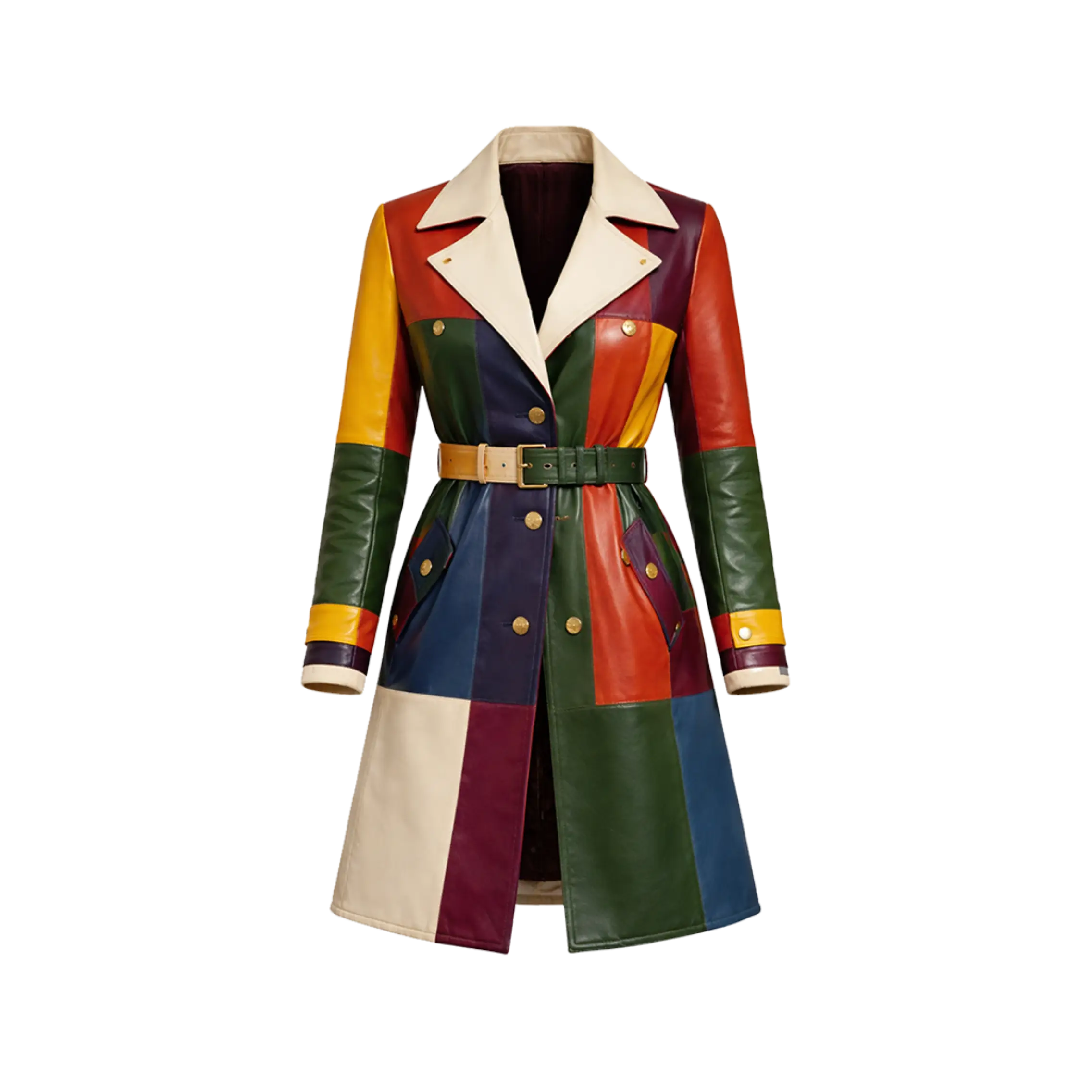 Colorblock Leather Trench Coat for Women