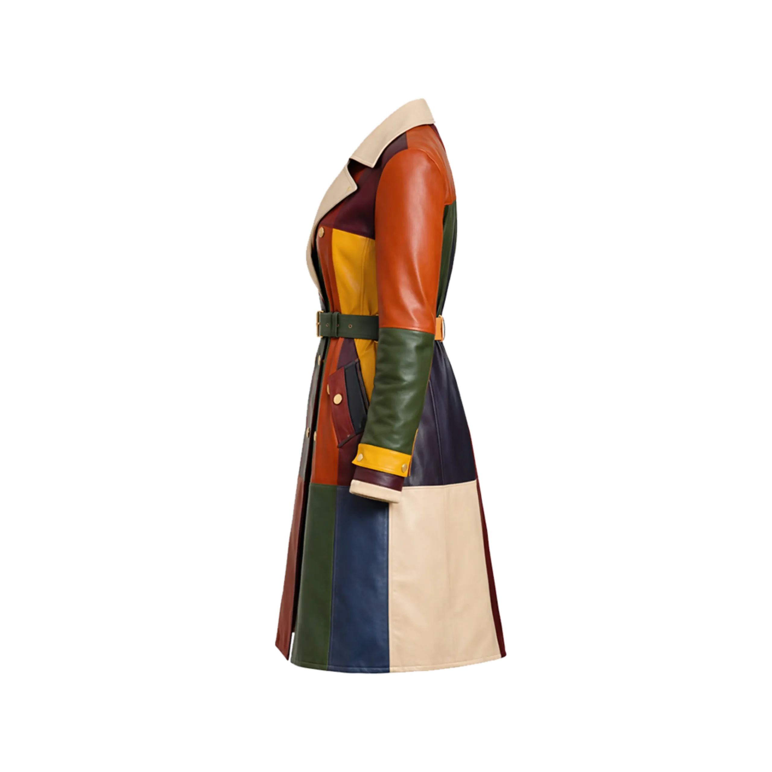 Colorblock Leather Trench Coat for Women