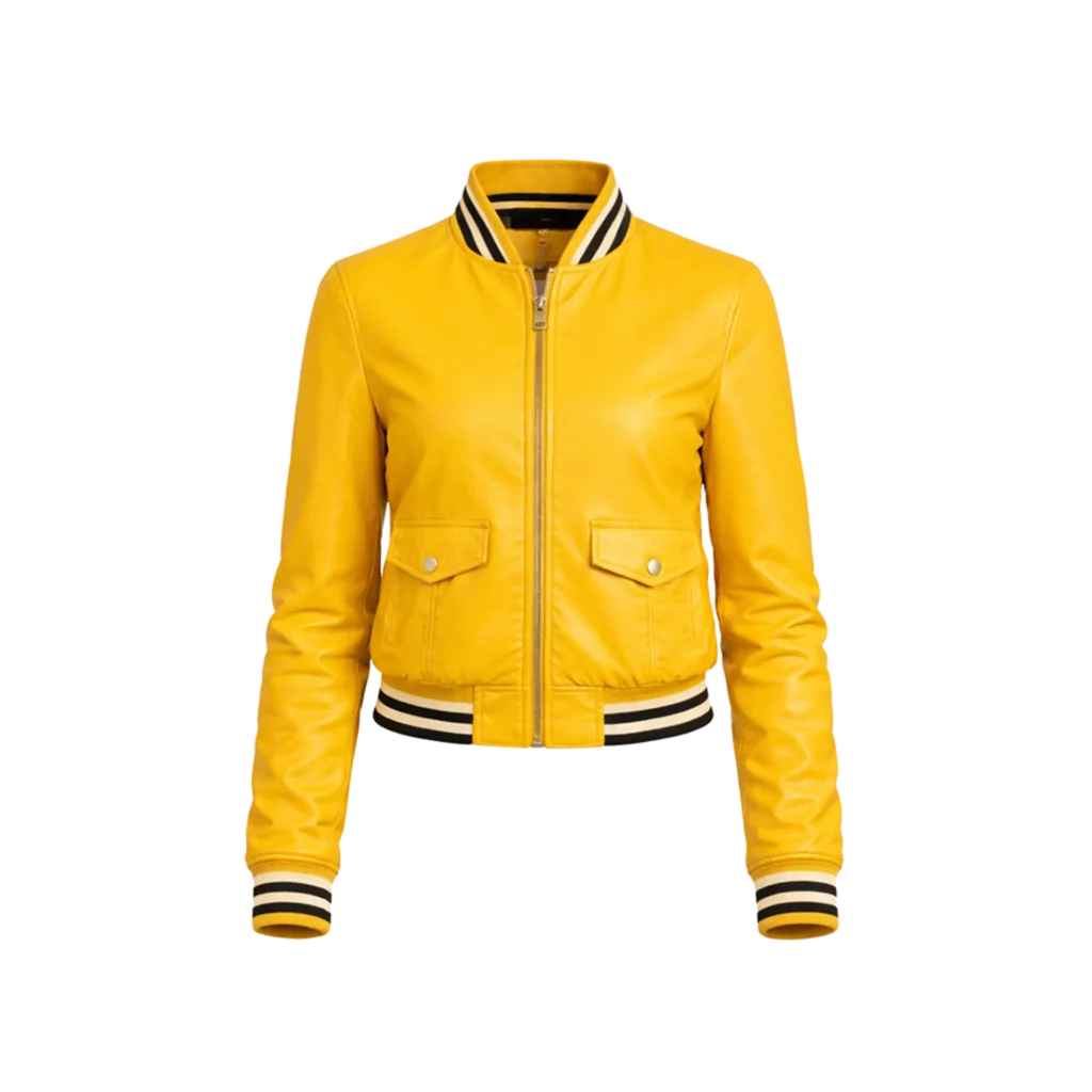 Urban Edge Yellow Leather Bomber Jacket