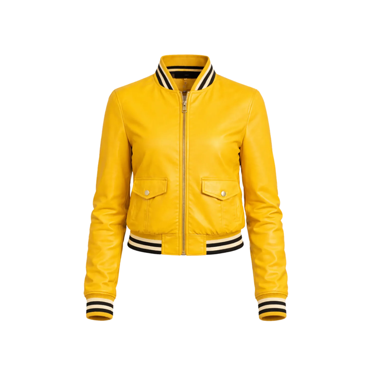 Urban Edge Yellow Leather Bomber Jacket