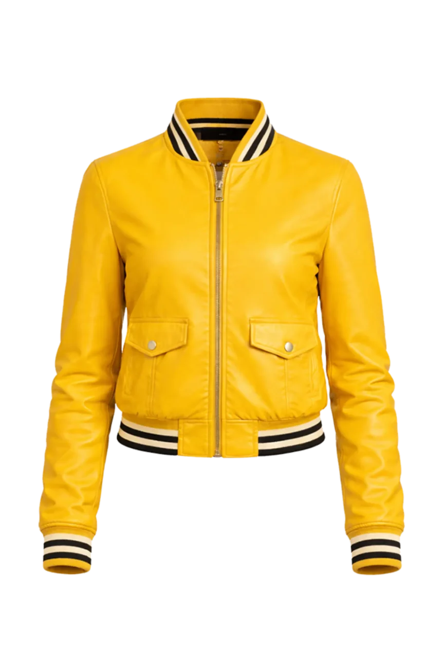 Urban Edge Yellow Leather Bomber Jacket