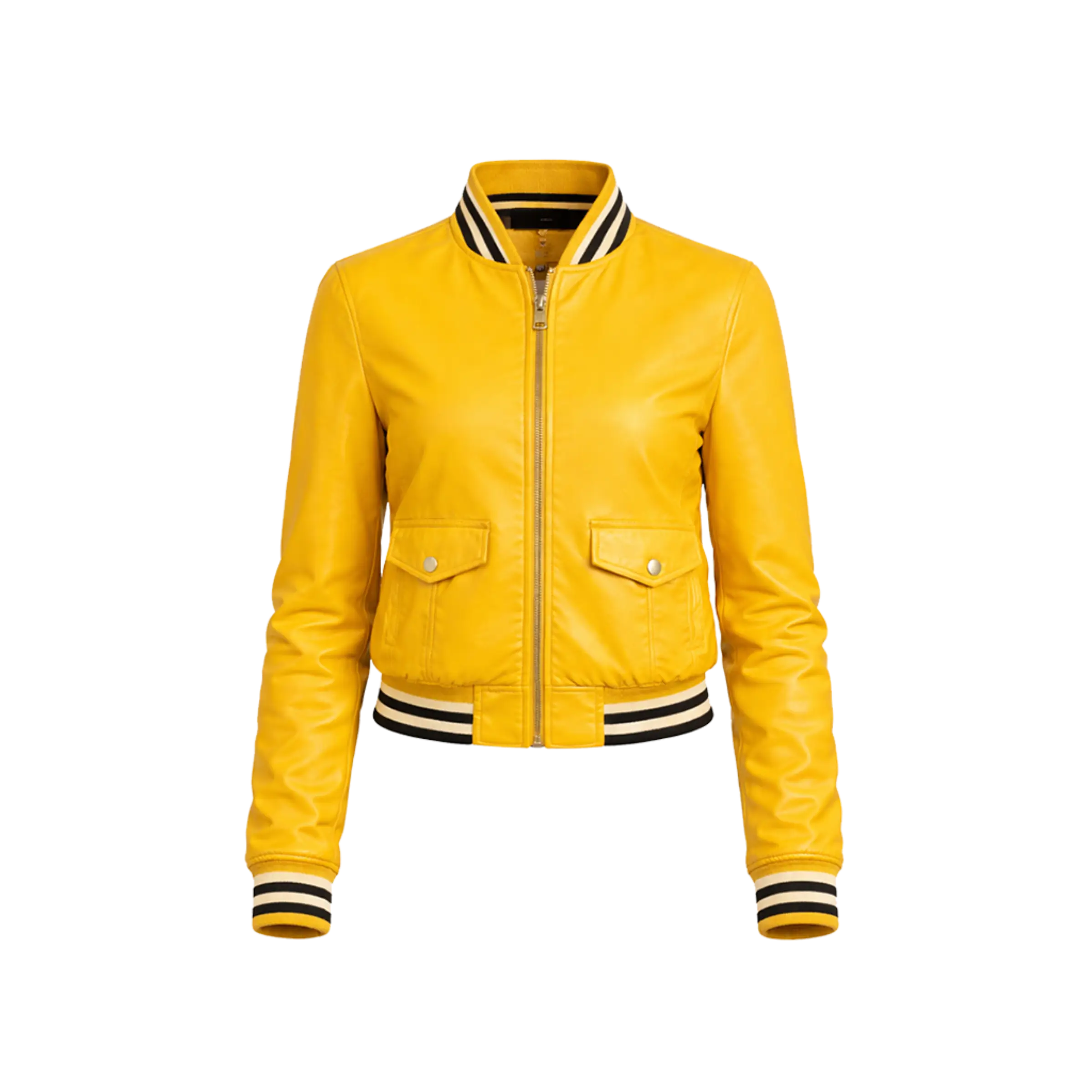 Urban Edge Yellow Leather Bomber Jacket