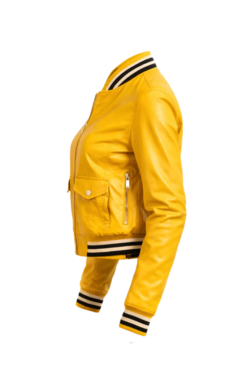Urban Edge Yellow Leather Bomber Jacket