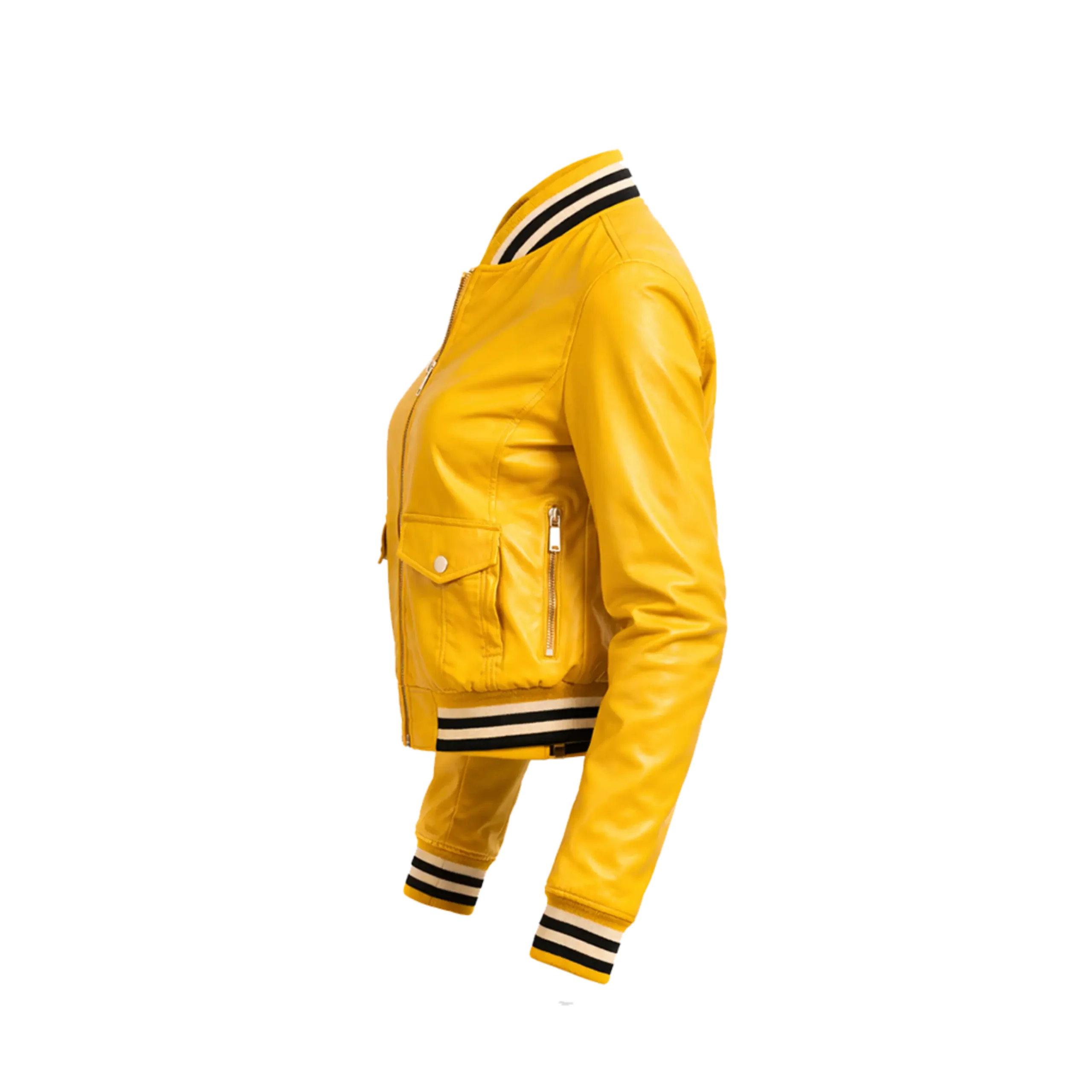 Urban Edge Yellow Leather Bomber Jacket