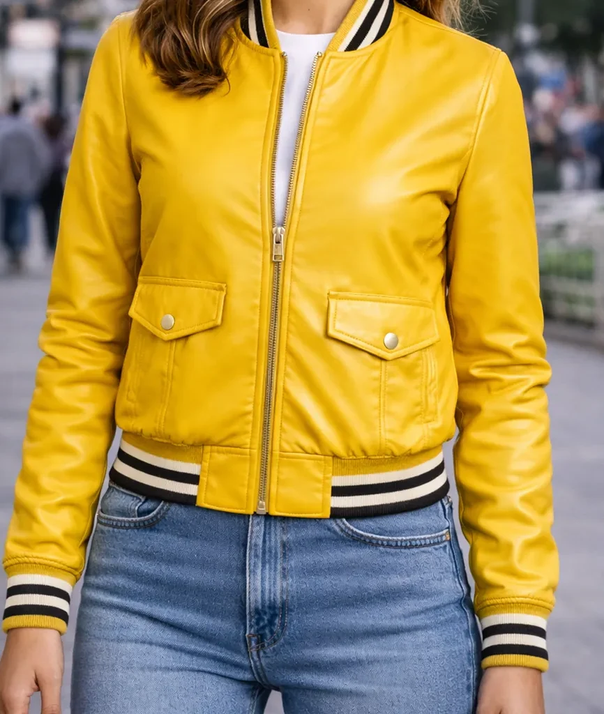 Urban Edge Yellow Leather Bomber Jacket