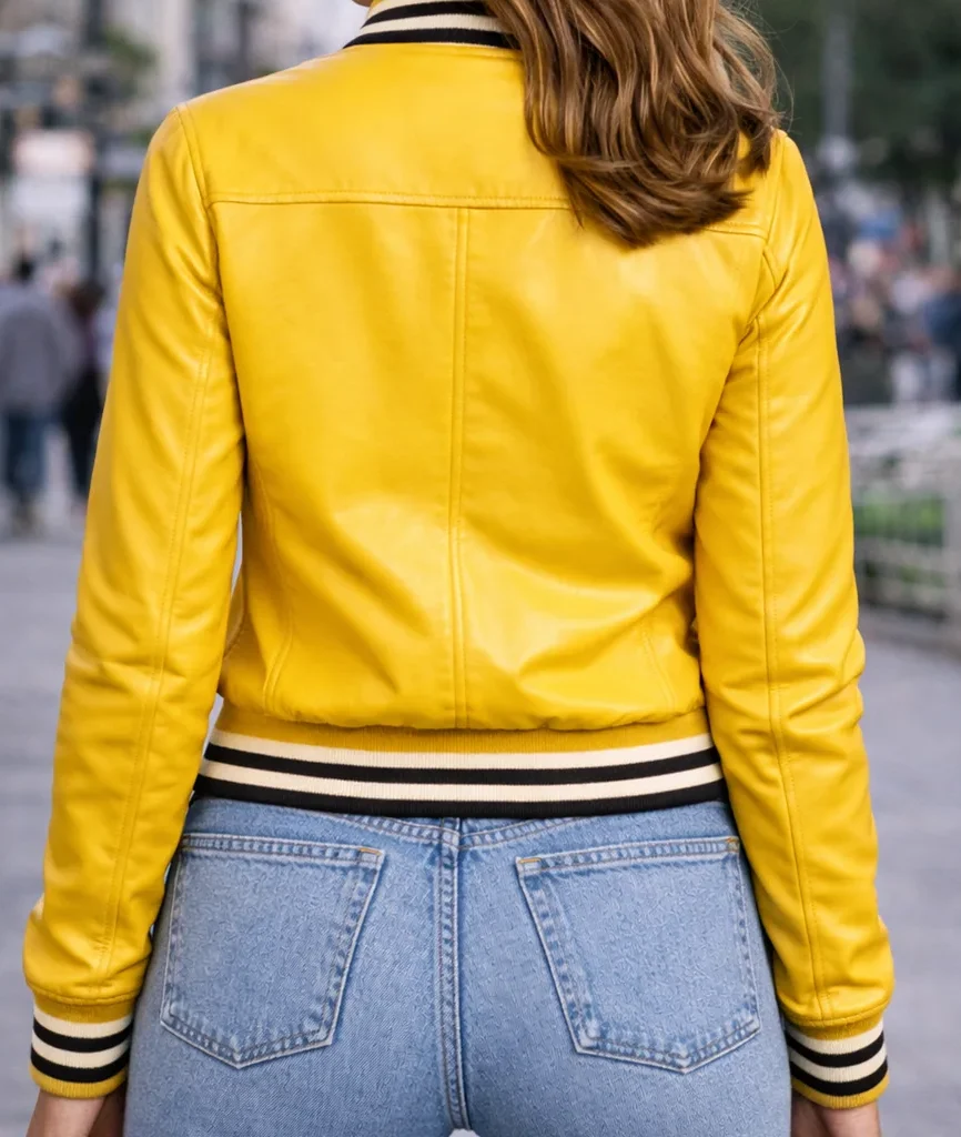 Urban Edge Yellow Leather Bomber Jacket
