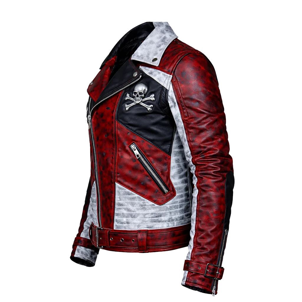 Skullfire Distressed Biker Jacket - Image 2