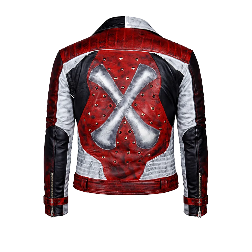 Skullfire Distressed Biker Jacket - Image 3
