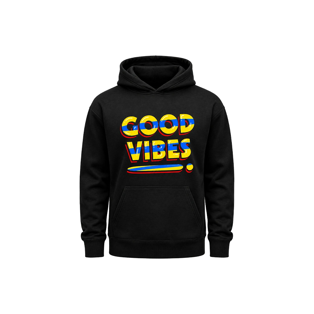 Good Vibes Oversized Front Graphic Pullover Hoodie