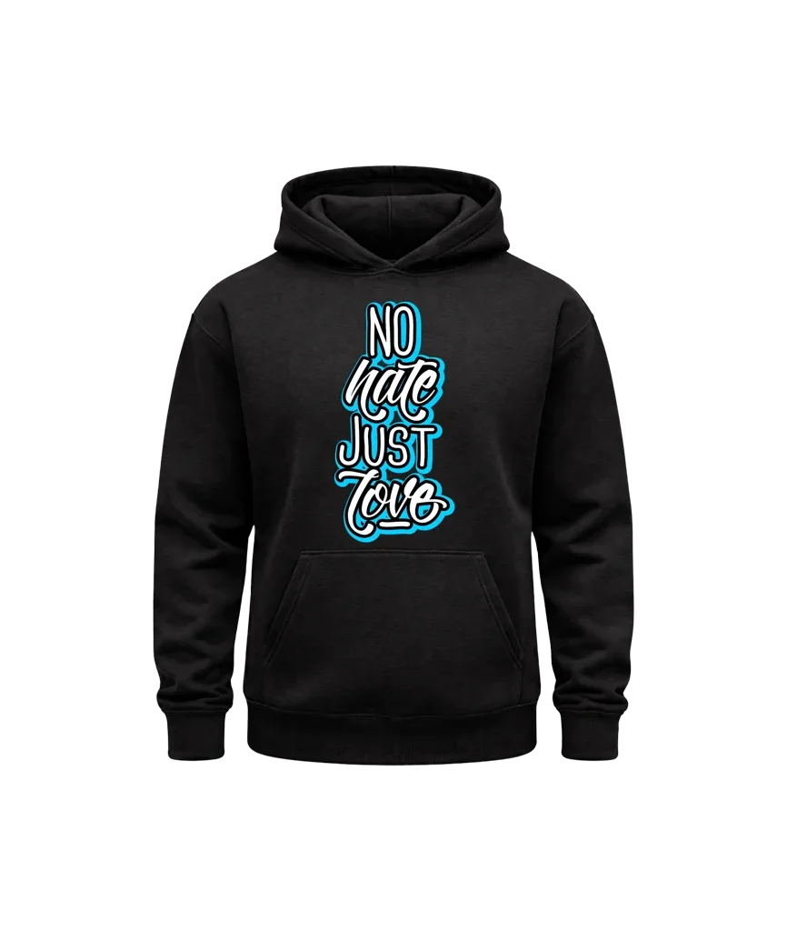 No Hate Just Love Blue Typography Hoodie
