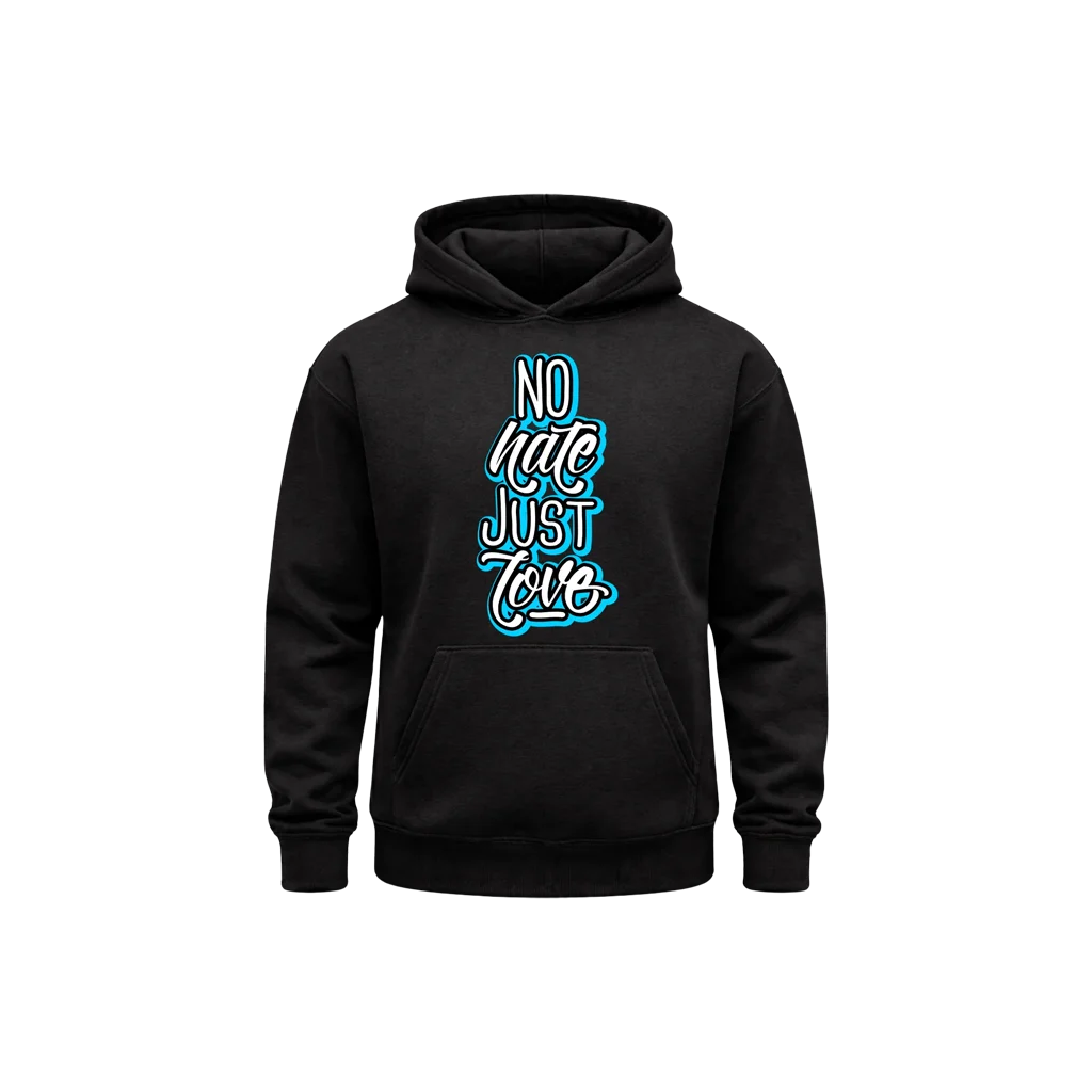 No Hate Just Love Blue Typography Hoodie