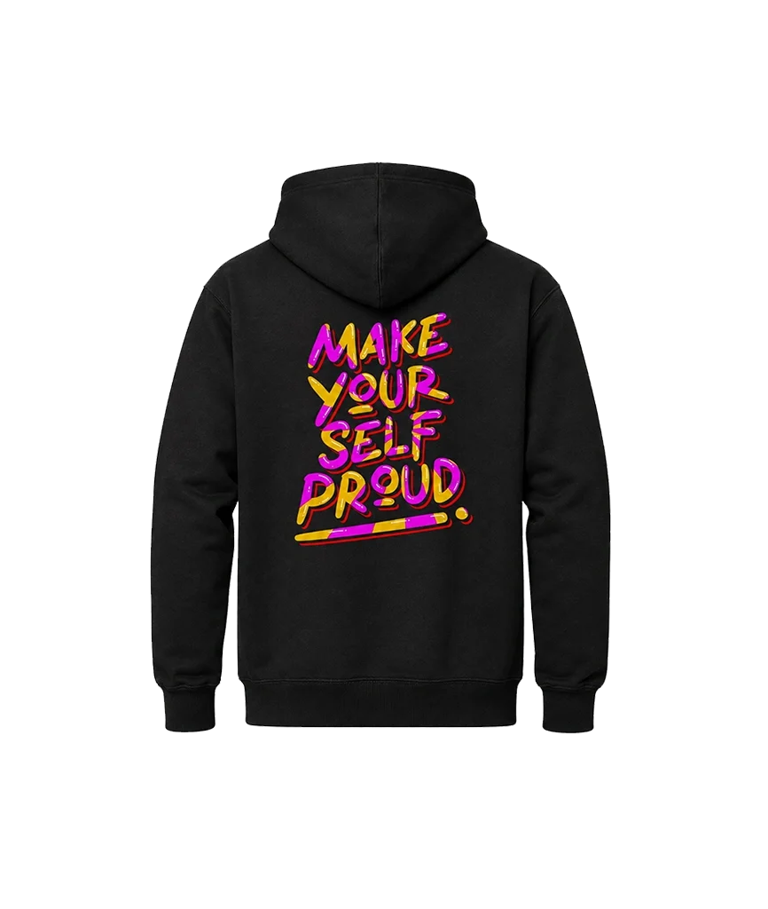 Vibrant Typography Back-Print Black Hoodie