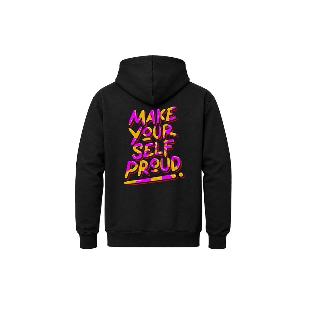 Vibrant Typography Back-Print Black Hoodie