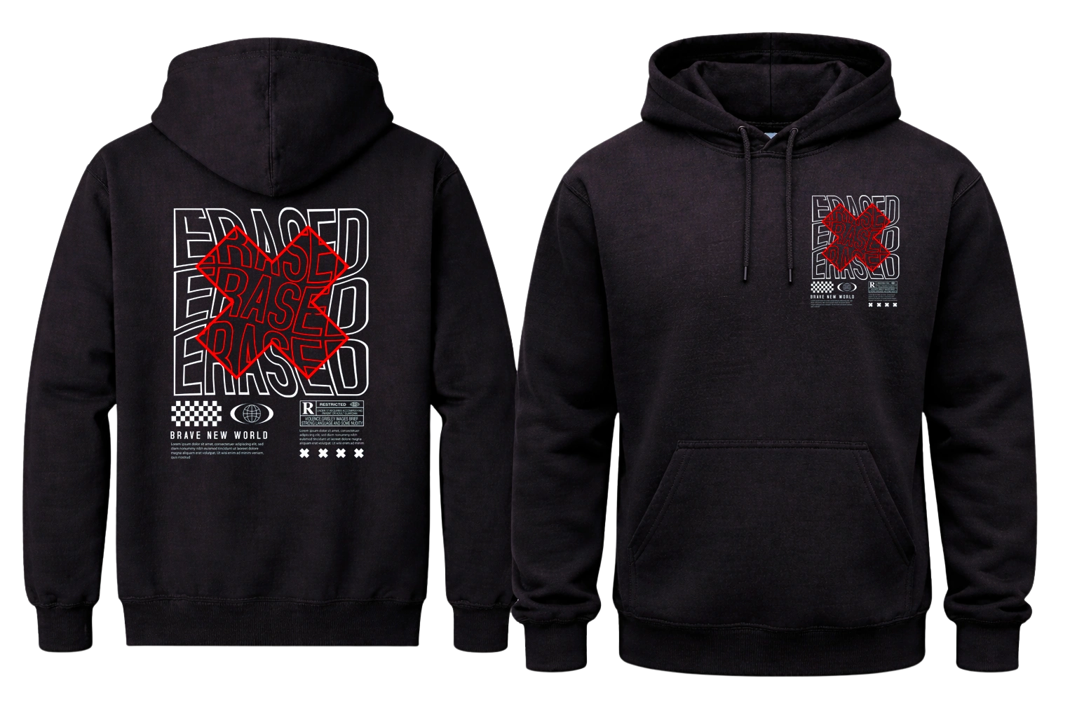 Erased Front And Back Print Hoodie