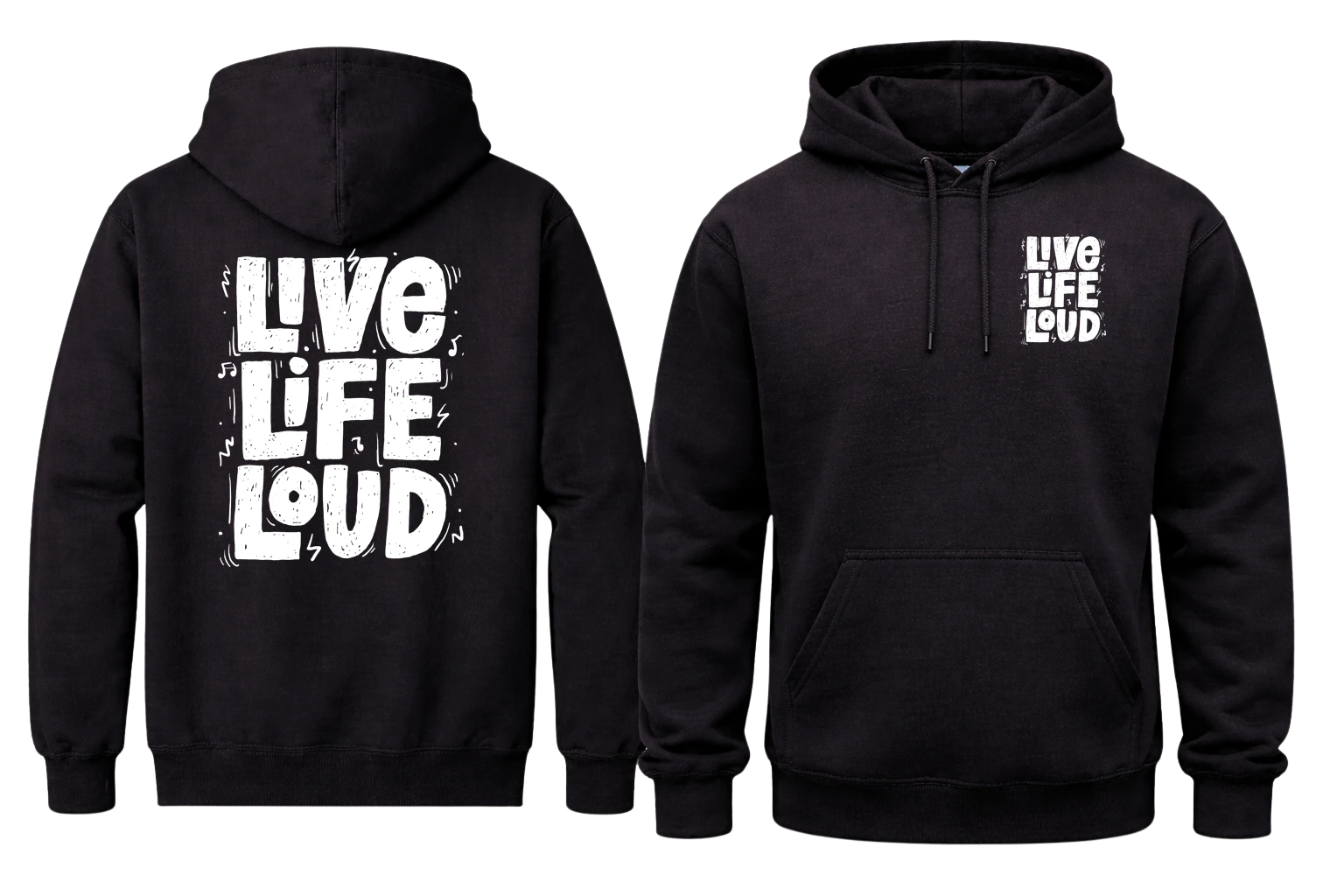 Live Life Loud Front And Back Print Hoodie
