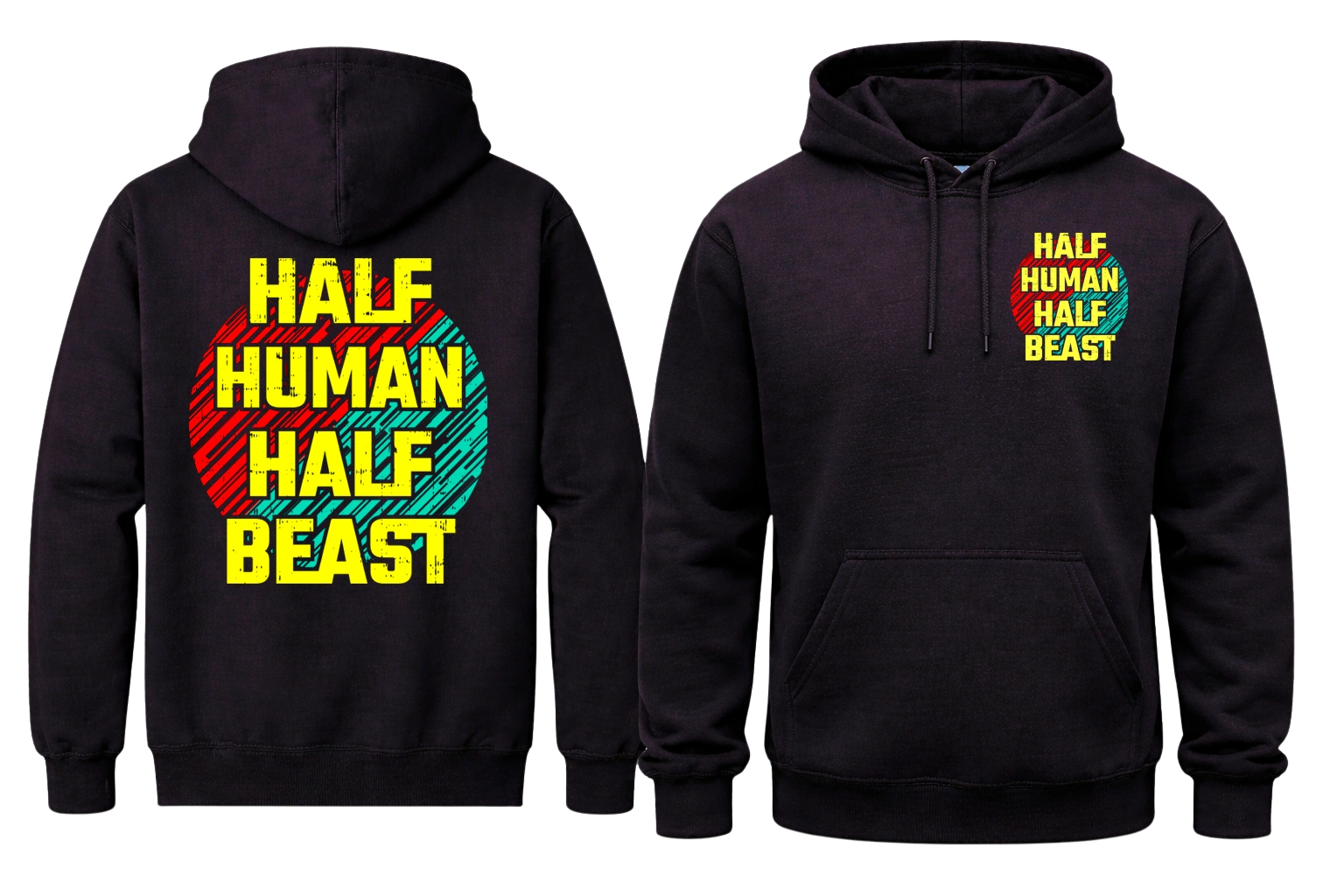 Half Human Half Beast Front And Back Print Hoodie