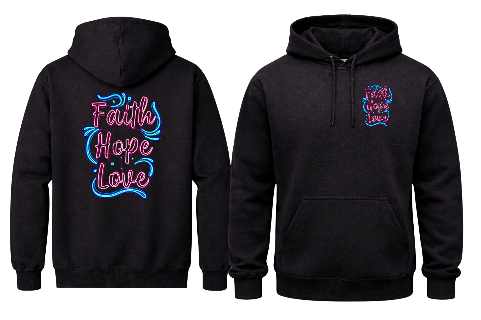Faith Hope Love Front And Back Print Hoodie