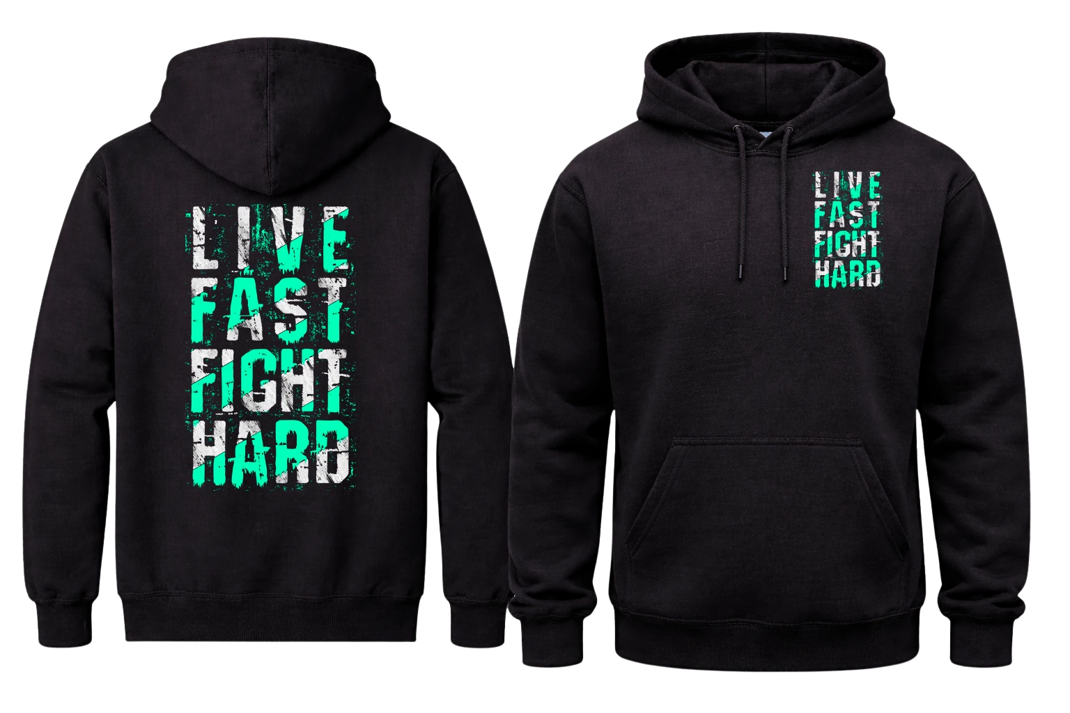 Live Fast Fight Hard Front And Back Print Hoodie