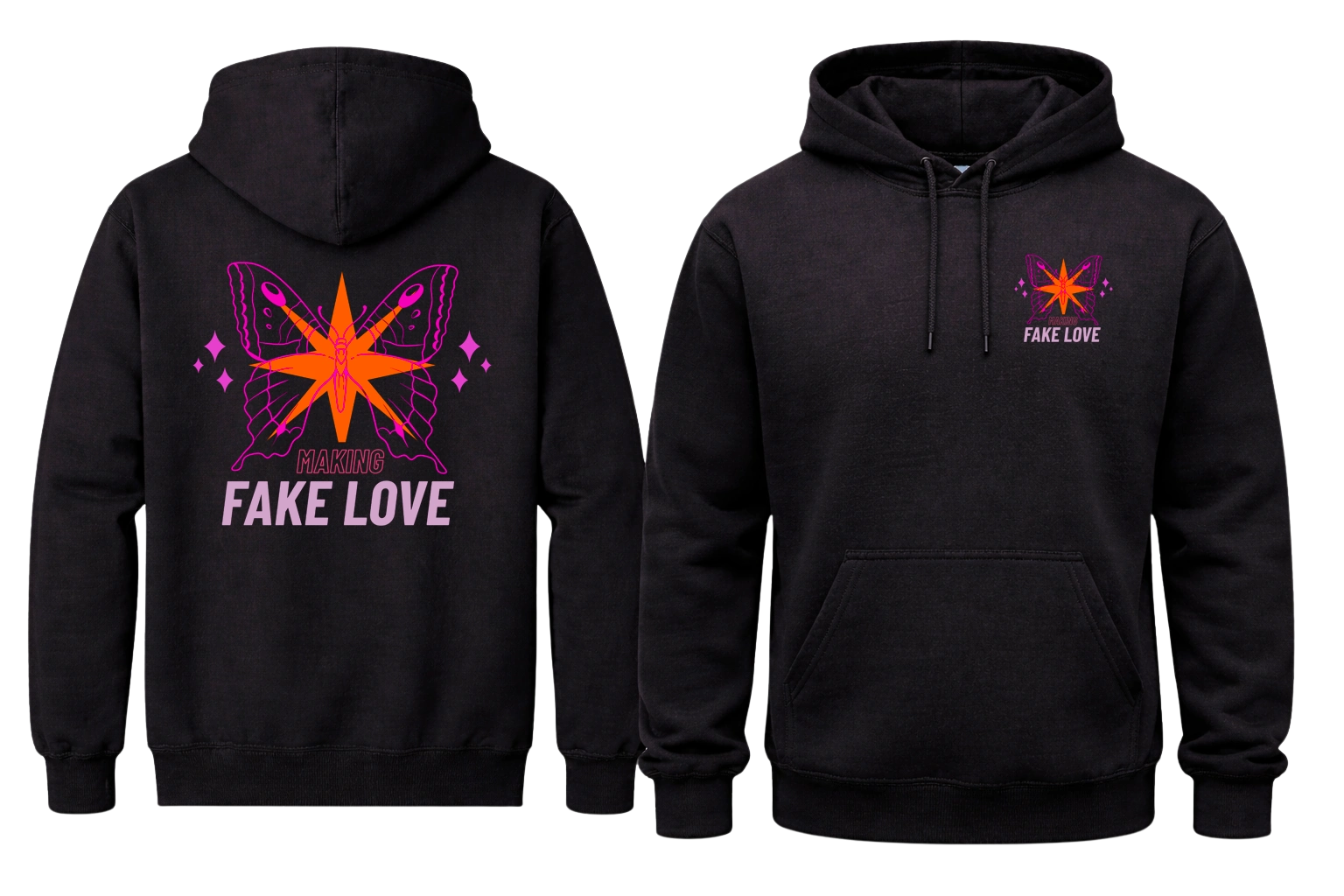 Fake Love Front And Back Print Hoodie