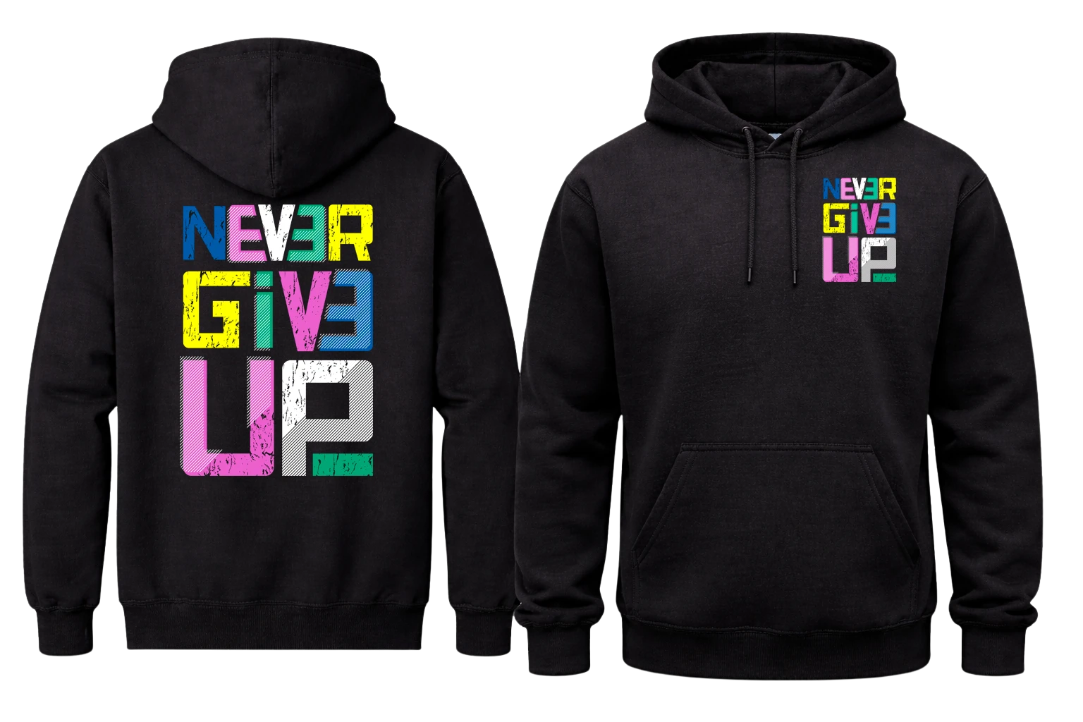 Never Give Up Front And Back Print Hoodie