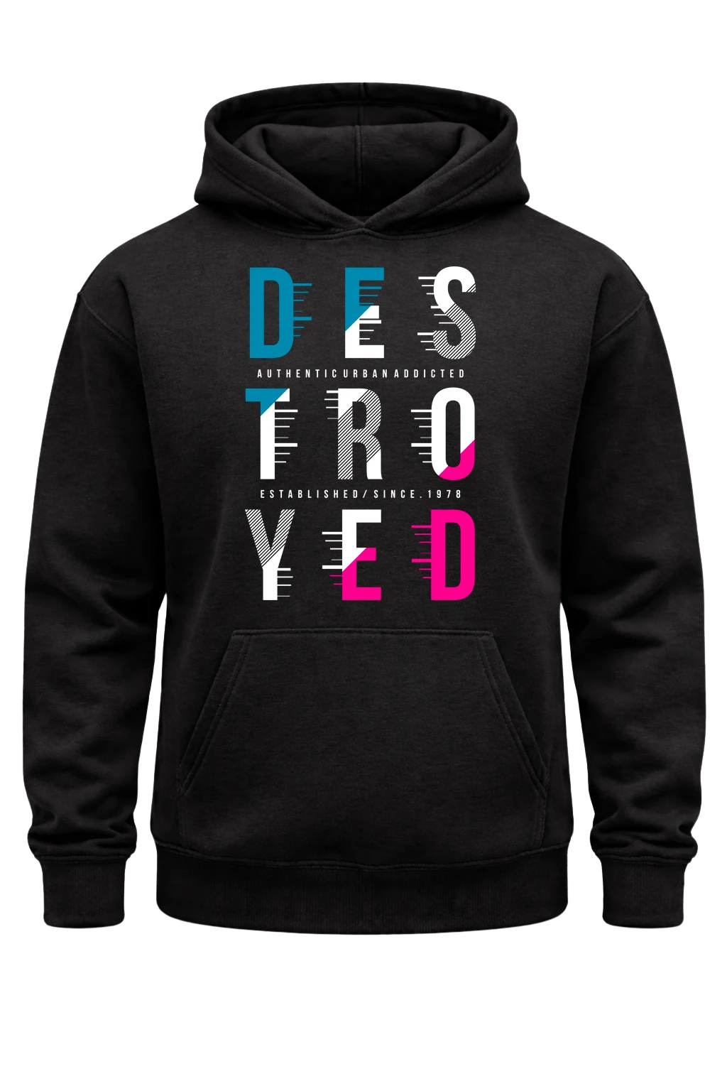 Destroyed Black Print Hoodie