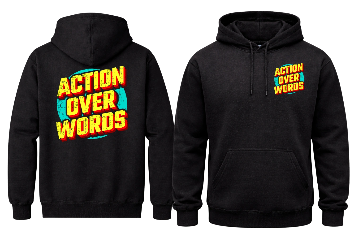 Action Over Words Front And Back Print Hoodie