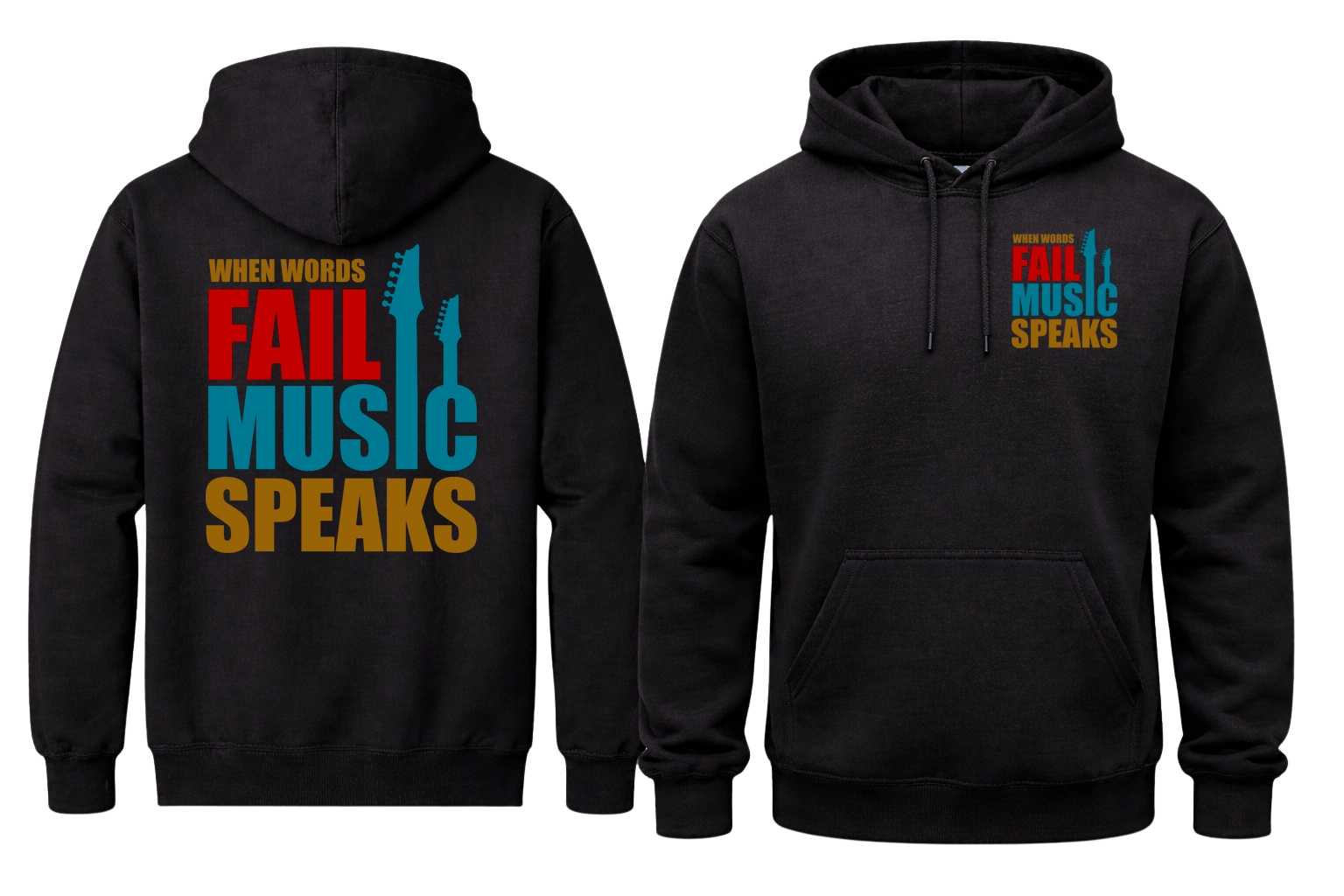 When Words Fail Music Speaks Front And Back Print Hoodie