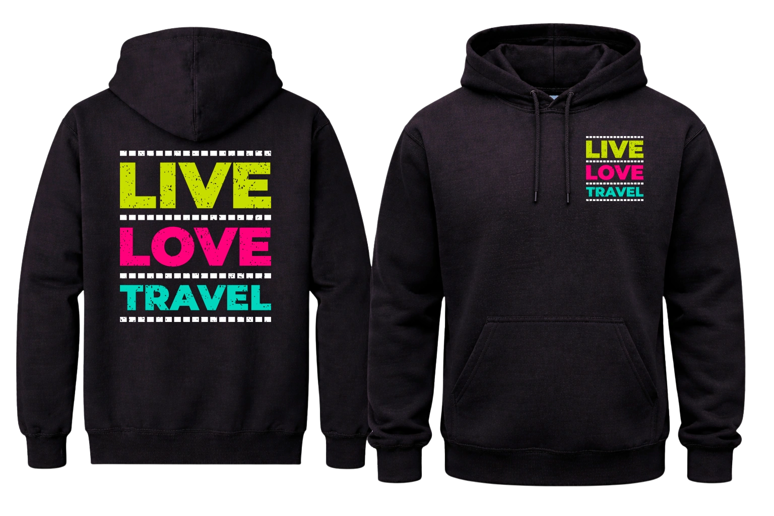 Live Love Travel Front And Back Print Hoodie