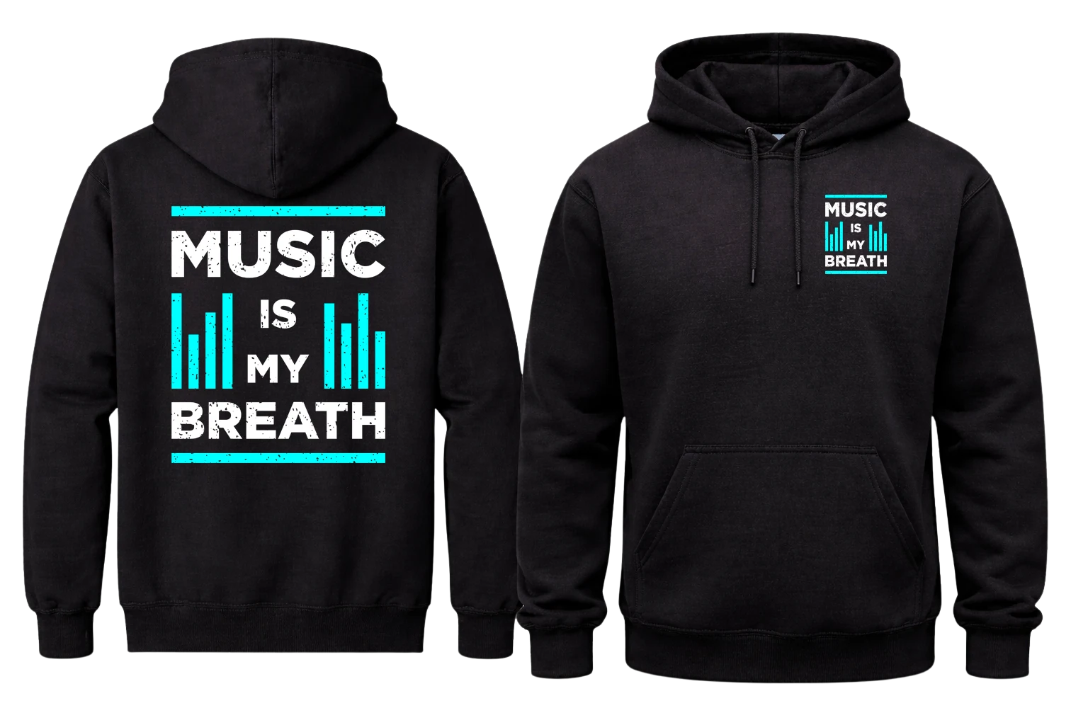 Music Is My Breath Front And Back Print Hoodie