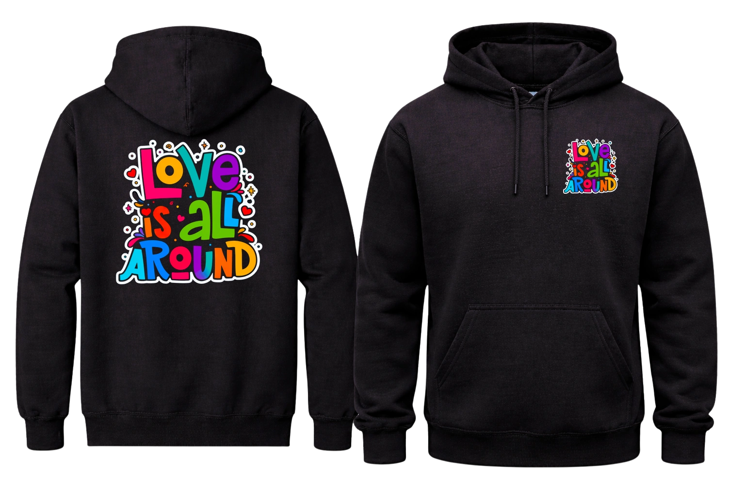 Love Is All Around Front And Back Print Hoodie
